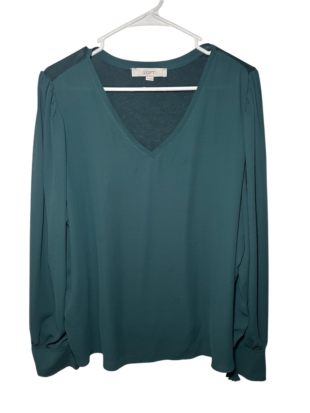 LOFT Teal V-Neck Long Sleeve Blouse Sheer Lightweight Blouse Top Fall Casual XL